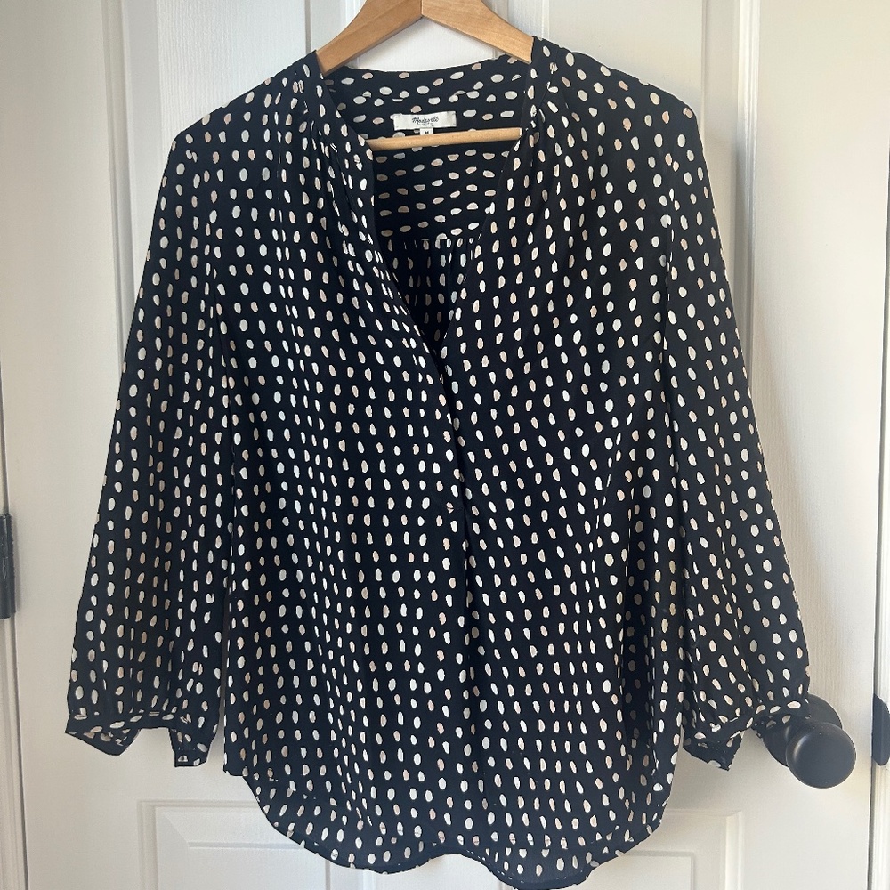Madewell Silk Dot 3/4 Sleeve Top - Size M